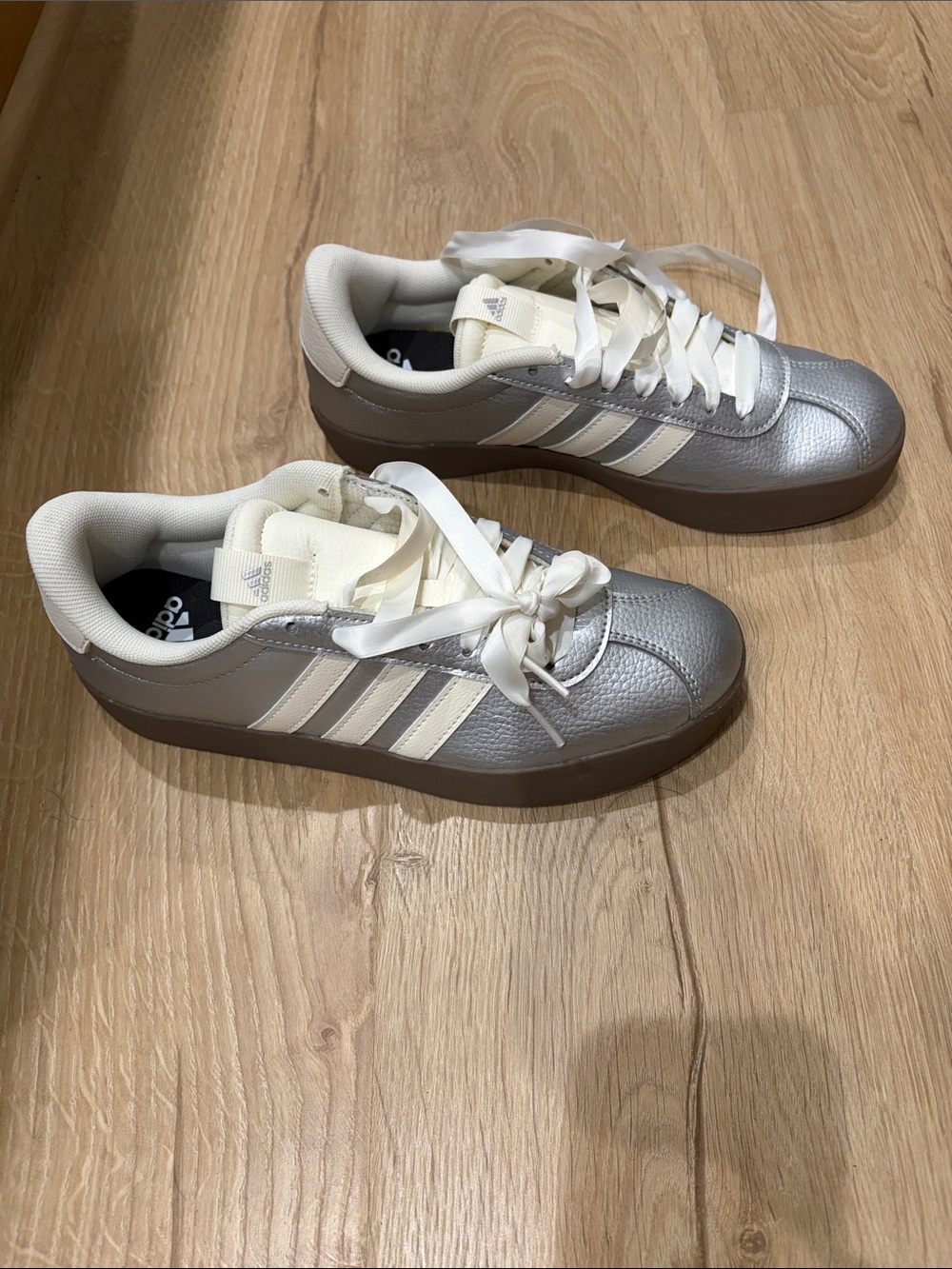 adidas Kids Metallic Silver & White Platform Sneakers